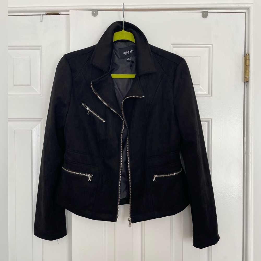 Black Faux Suede Moto Jacket